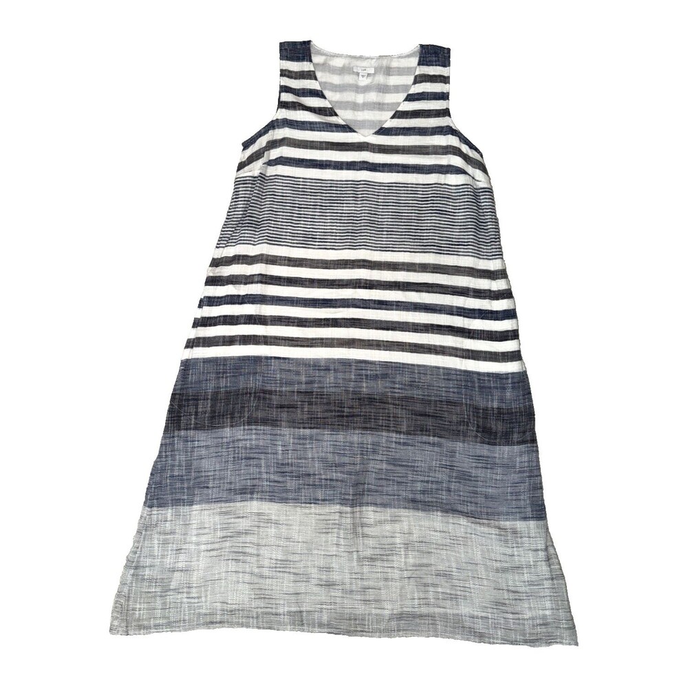 J Jill Sleeveless Shift Dress Size M Stripes Cotton Lightweight V-Neck Casual